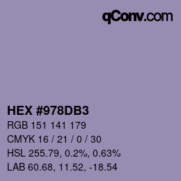 カラーコード: HEX #978DB3 | qconv.com