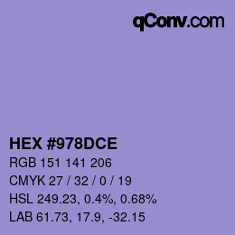 カラーコード: HEX #978DCE | qconv.com
