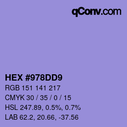 颜色代码: HEX #978DD9 | qconv.com