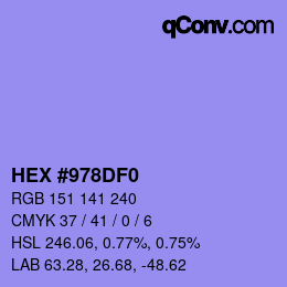 Color code: HEX #978DF0 | qconv.com