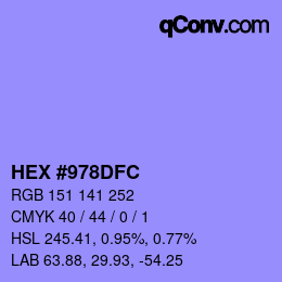 颜色代码: HEX #978DFC | qconv.com