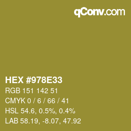 カラーコード: HEX #978E33 | qconv.com