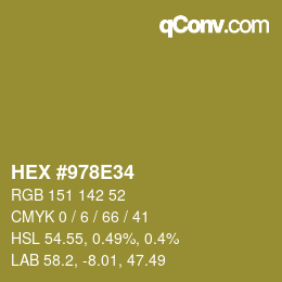 カラーコード: HEX #978E34 | qconv.com