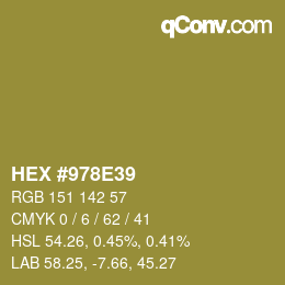 カラーコード: HEX #978E39 | qconv.com