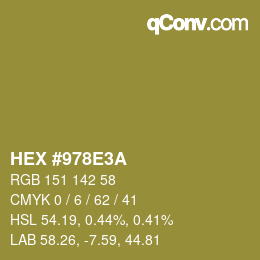カラーコード: HEX #978E3A | qconv.com