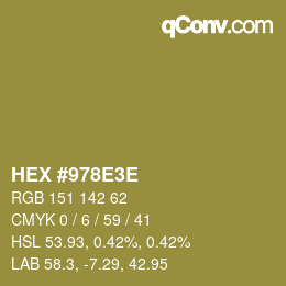 Farbcode: HEX #978E3E | qconv.com