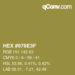 カラーコード: HEX #978E3F | qconv.com