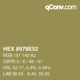 カラーコード: HEX #978E52 | qconv.com