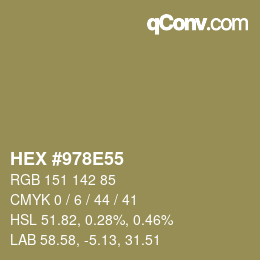 颜色代码: HEX #978E55 | qconv.com