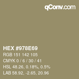 Color code: HEX #978E69 | qconv.com