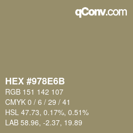 Color code: HEX #978E6B | qconv.com