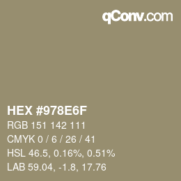 Color code: HEX #978E6F | qconv.com
