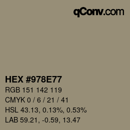 Farbcode: HEX #978E77 | qconv.com