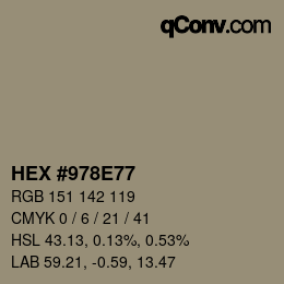カラーコード: HEX #978E77 | qconv.com