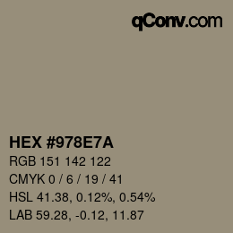 Color code: HEX #978E7A | qconv.com