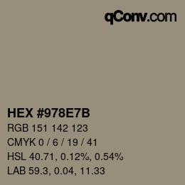 Farbcode: HEX #978E7B | qconv.com