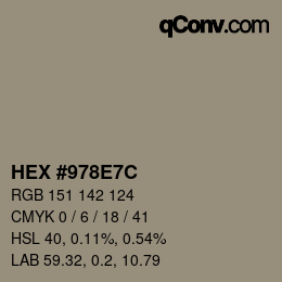カラーコード: HEX #978E7C | qconv.com
