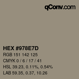 Color code: HEX #978E7D | qconv.com