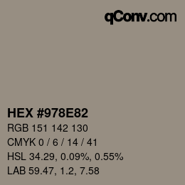 颜色代码: HEX #978E82 | qconv.com