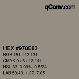 カラーコード: HEX #978E83 | qconv.com