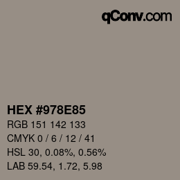 カラーコード: HEX #978E85 | qconv.com