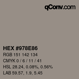 カラーコード: HEX #978E86 | qconv.com