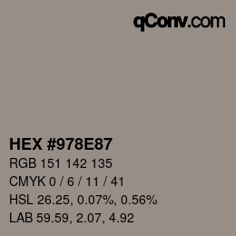 颜色代码: HEX #978E87 | qconv.com