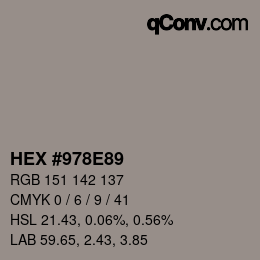カラーコード: HEX #978E89 | qconv.com