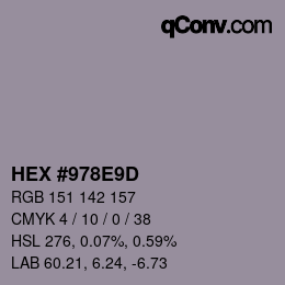カラーコード: HEX #978E9D | qconv.com