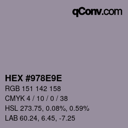 Color code: HEX #978E9E | qconv.com