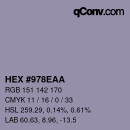 颜色代码: HEX #978EAA | qconv.com