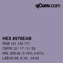 Color code: HEX #978EAB | qconv.com