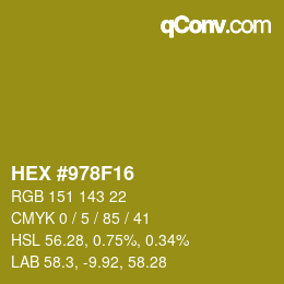 カラーコード: HEX #978F16 | qconv.com