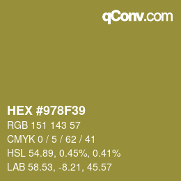 カラーコード: HEX #978F39 | qconv.com