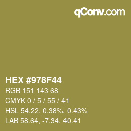 カラーコード: HEX #978F44 | qconv.com