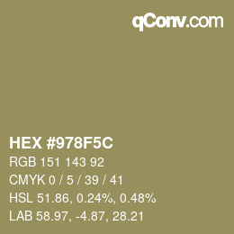 カラーコード: HEX #978F5C | qconv.com