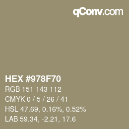 カラーコード: HEX #978F70 | qconv.com