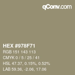 カラーコード: HEX #978F71 | qconv.com