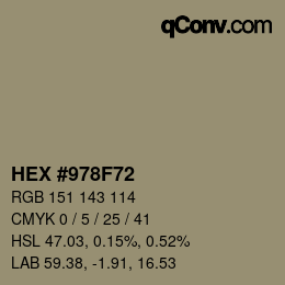 Color code: HEX #978F72 | qconv.com