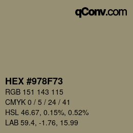 颜色代码: HEX #978F73 | qconv.com