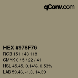 カラーコード: HEX #978F76 | qconv.com