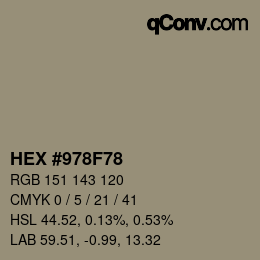 颜色代码: HEX #978F78 | qconv.com