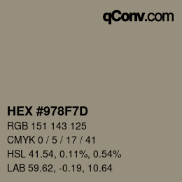 颜色代码: HEX #978F7D | qconv.com