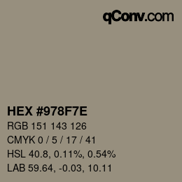 カラーコード: HEX #978F7E | qconv.com