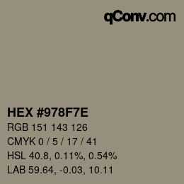 カラーコード: HEX #978F7E | qconv.com