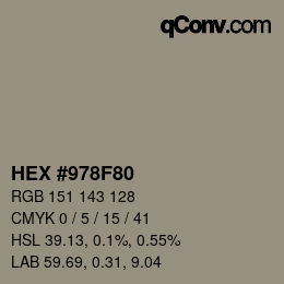 カラーコード: HEX #978F80 | qconv.com