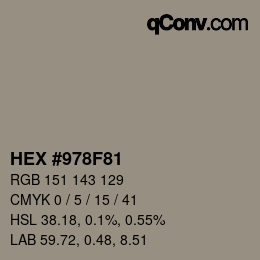颜色代码: HEX #978F81 | qconv.com