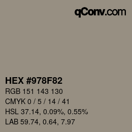 颜色代码: HEX #978F82 | qconv.com