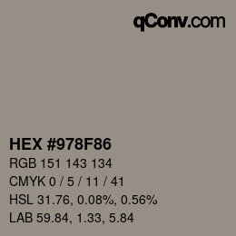 カラーコード: HEX #978F86 | qconv.com