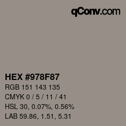 カラーコード: HEX #978F87 | qconv.com